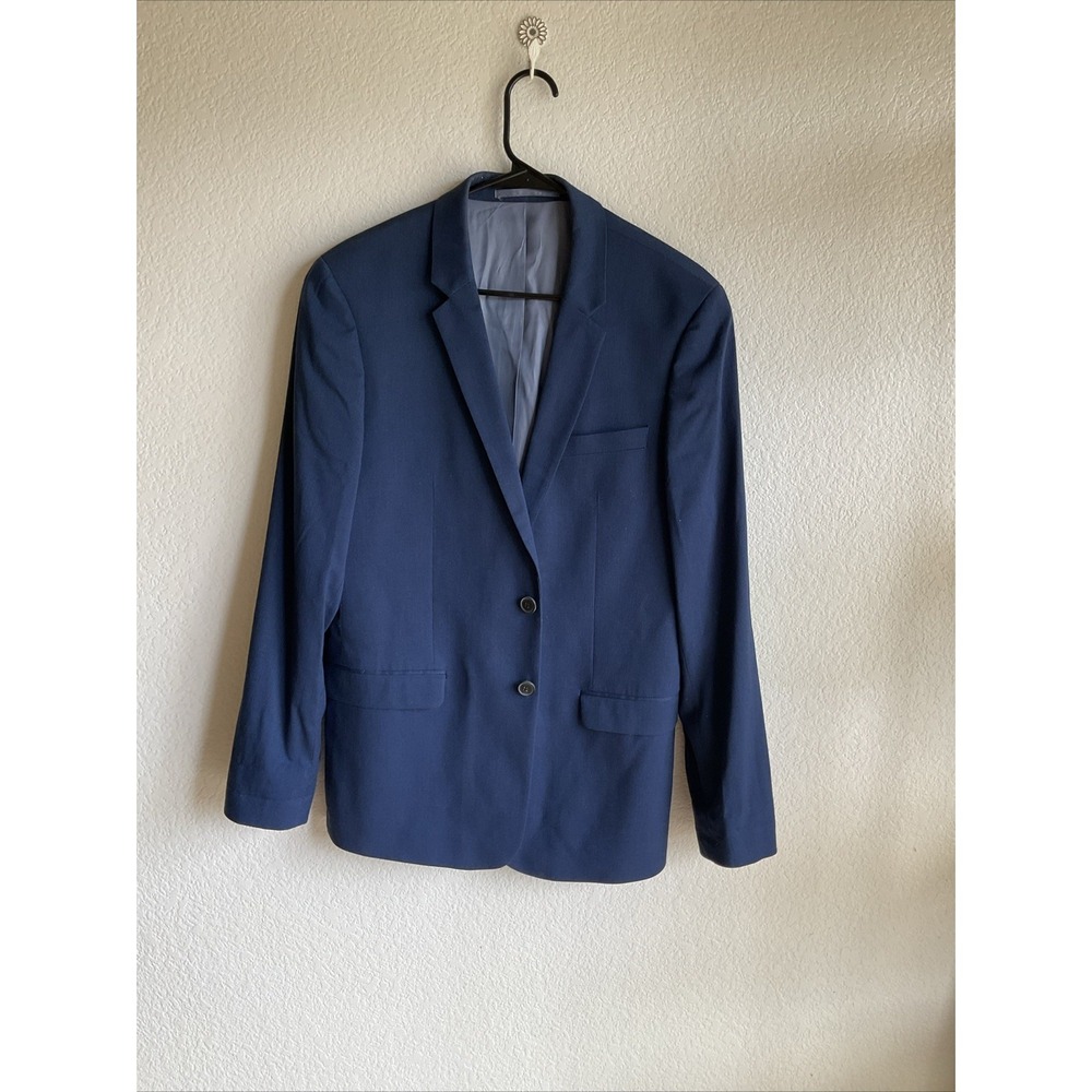 Topman Mens Notched Collar 2 Button Blazer Jacket Navy Sz 42 Skinny‎ Textured
